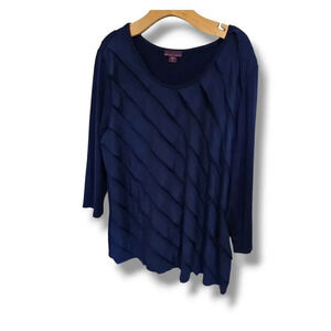 Beverly Drive women's Plus Size blue faux layers blouse  - 2x